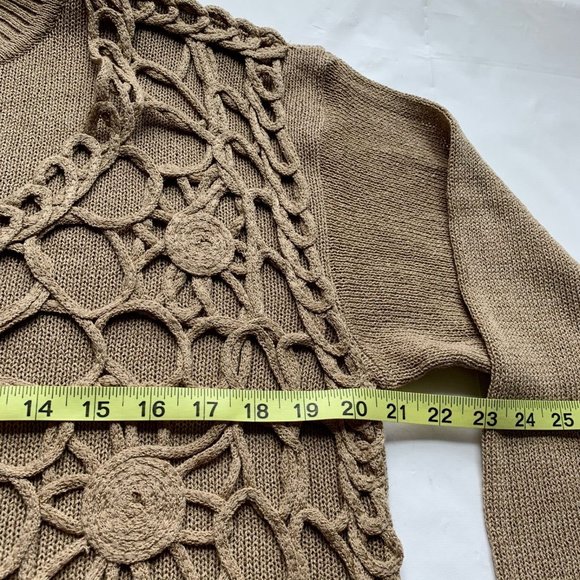 Vintage Ce'Ci Sweater Womens M/L Brown Crochet Chunky Knit Linen Blend Boho NEW - Picture 8 of 10